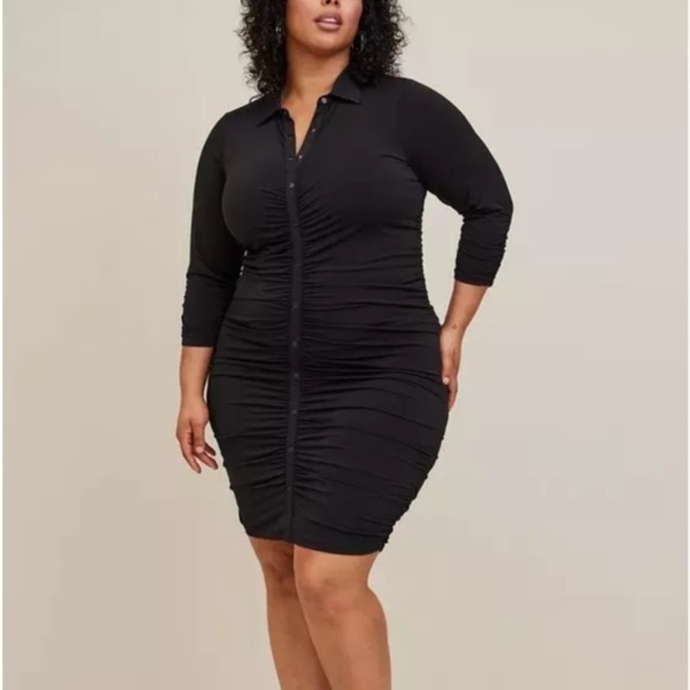 Torrid At The Knee Studio Knit Shirred Shirtdress